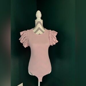 Express Ruffled Sleeve Pink Bodysuit